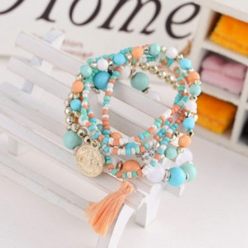 Metal Colorful Beads Coin Tassel Bracelets