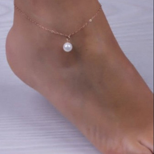 Women Pearl Bead Gold\Silver Ankle Chain Anklet