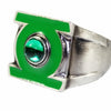 Green Metal Silver Plated Power Ring