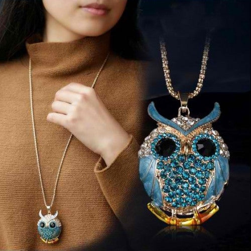 18K Gold Necklace Vintage Crystal Cubic Owl Necklaces